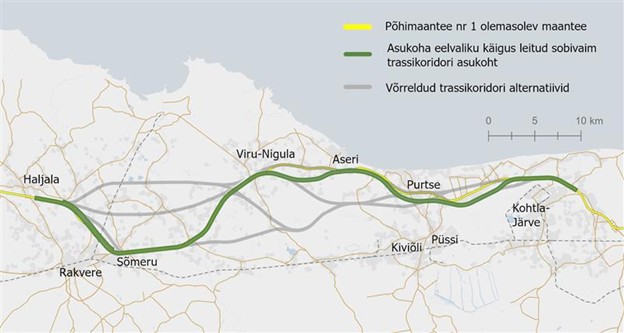 Võrdluse tulemusel selgunud sobivaim trassikoridor